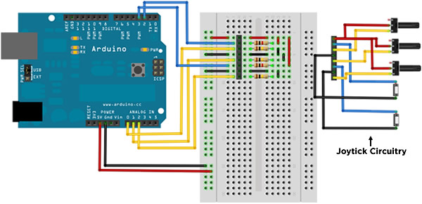 Joystick schematic created using Fritzing
